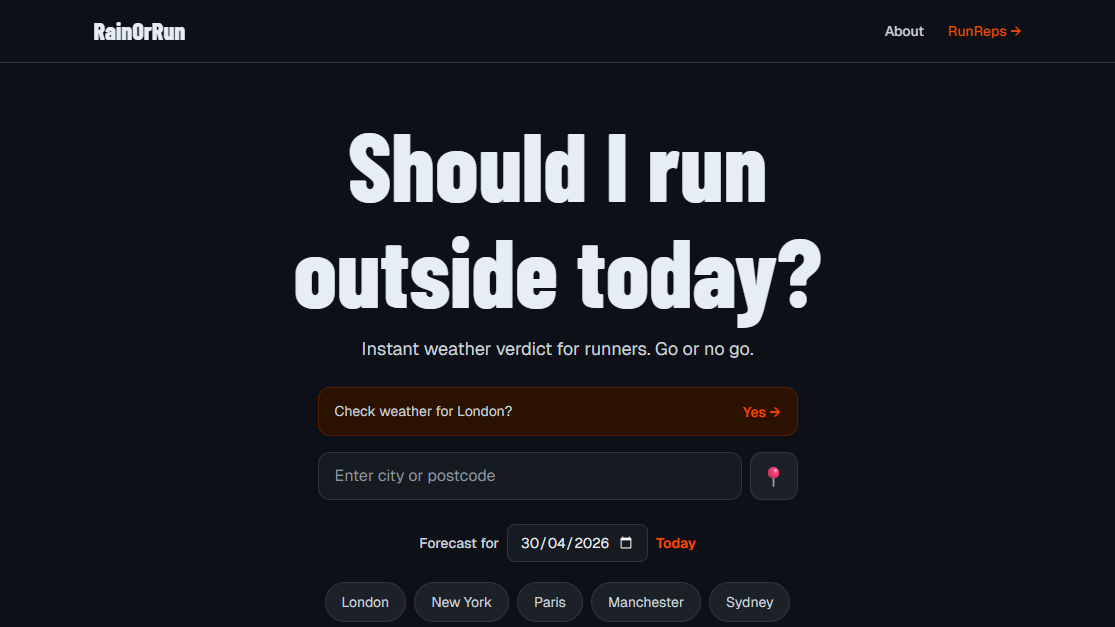RainOrRun homepage
