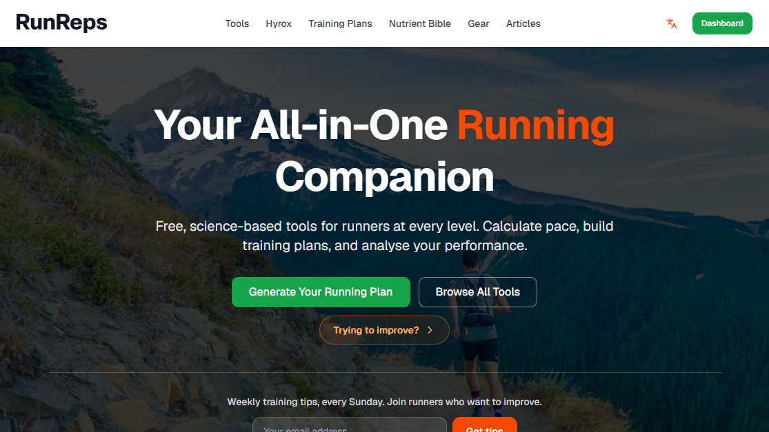 RunReps homepage screenshot